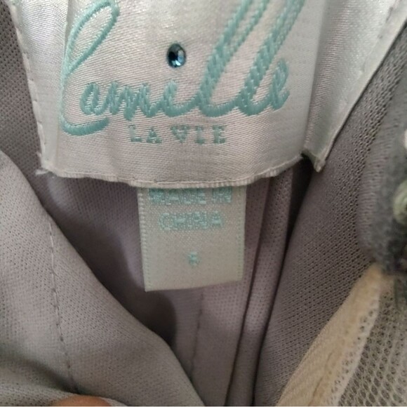 Camille La Vie Silver Sequin Halter Gown | Formal Prom Dress with Train | Size 6 - Picture 5 of 11